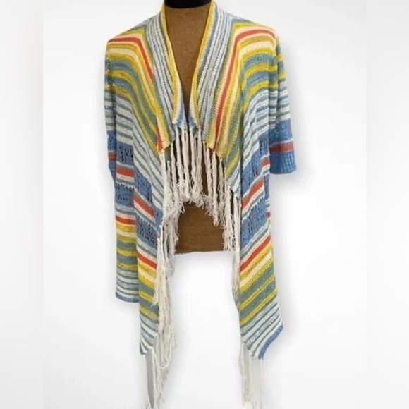 Ruby Rd. Colorful Striped Fringe Poncho - Picture 1 of 2